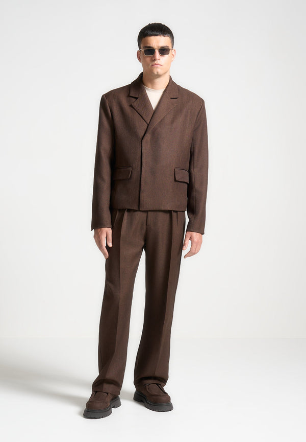 Hector - Double Breasted Tailored Cropped Blazer - Brown