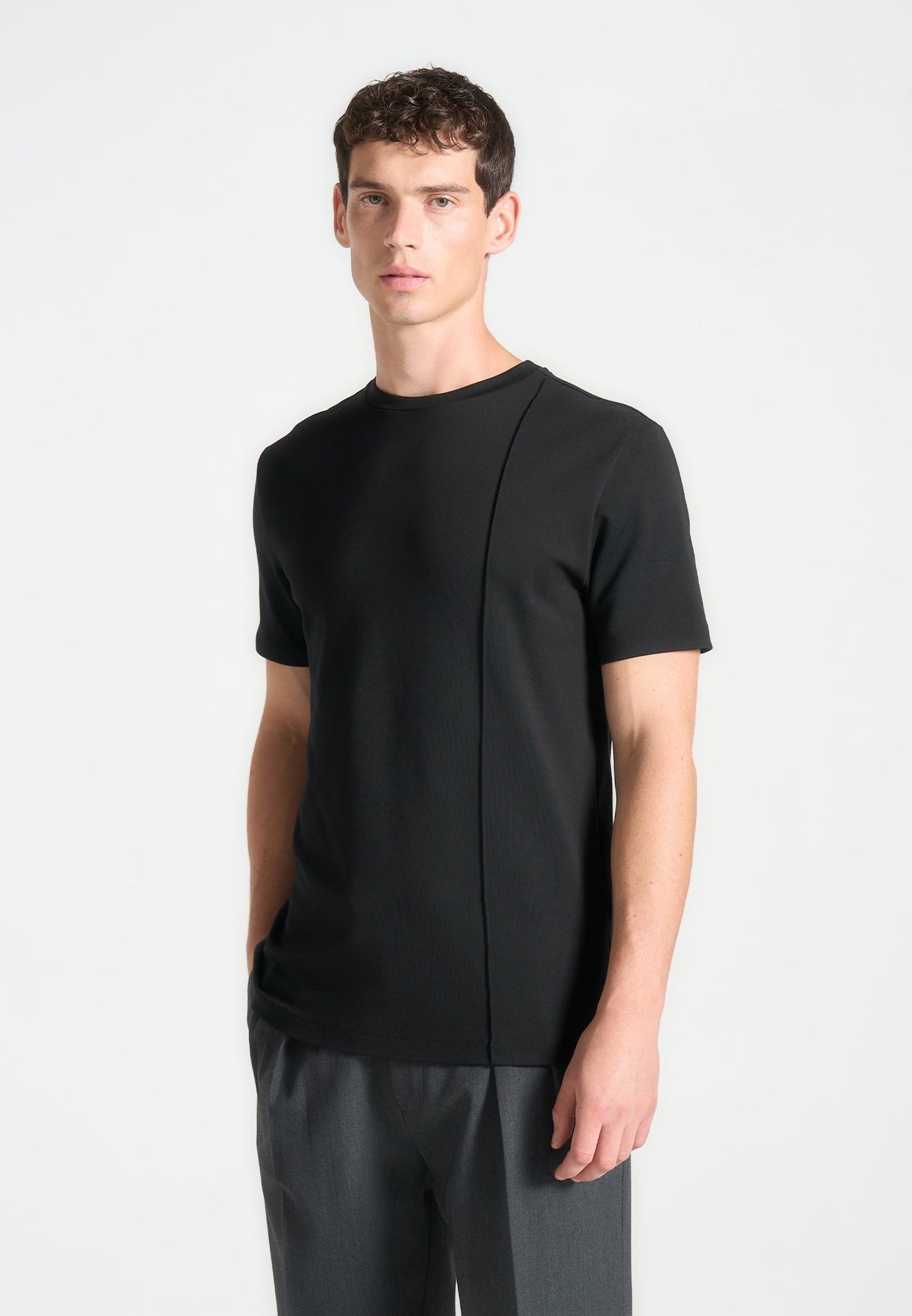 TS002 - Regular Fit Cotton T-Shirt with Pintuck - Black