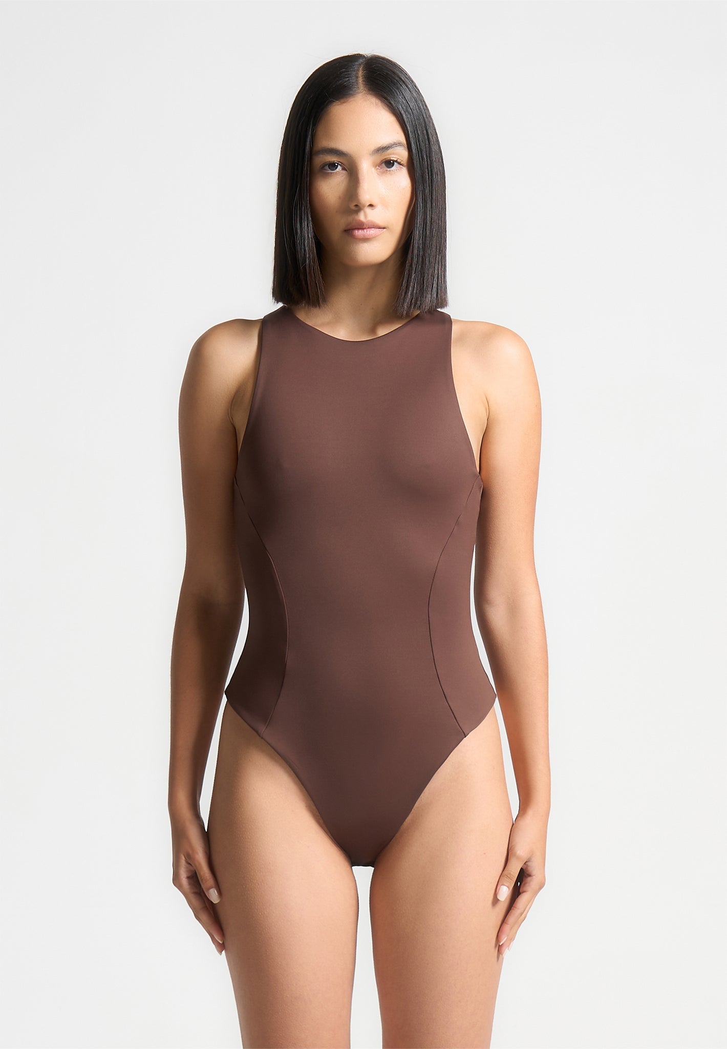 eternelle-double-layer-racer-neck-bodysuit-brown 