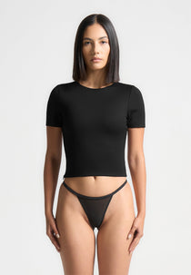 Léna - Double Layer Short Sleeve T Shirt - Black