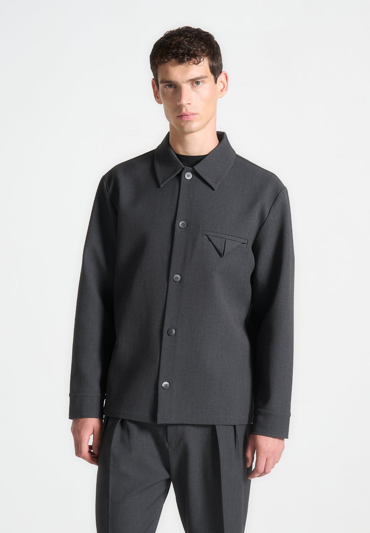 Leo - Hatched Tailored Overshirt - Grey