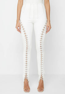 Lace Up Leggings with Corset Detail - White