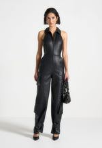 leather-halterneck-cargo-jumpsuit-black