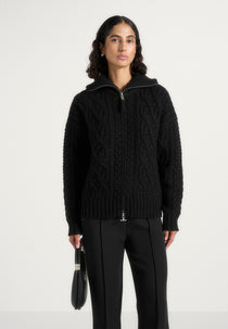 Amael - Cable Knit Wool-Blend Cardigan - Black