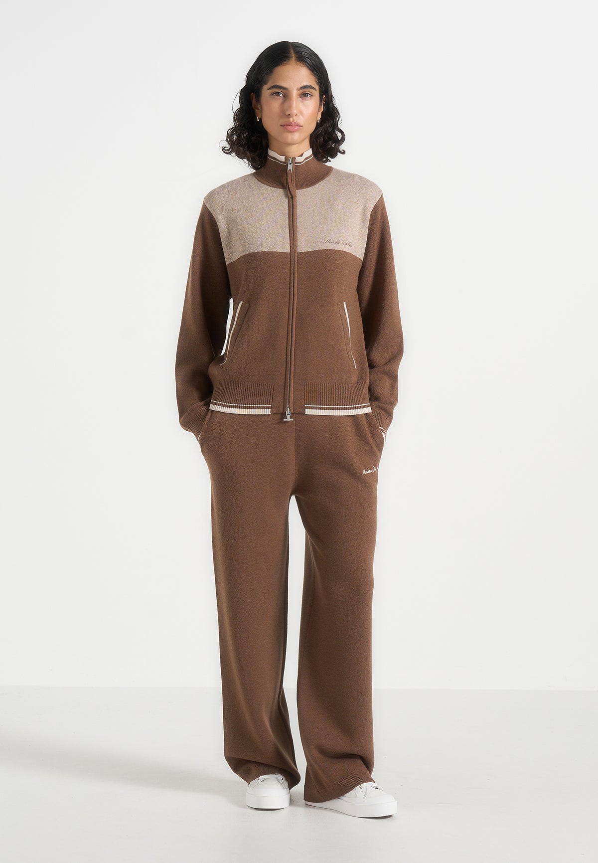 Mathieu - Colour Block Signature Knit Jacket - Taupe / Beige