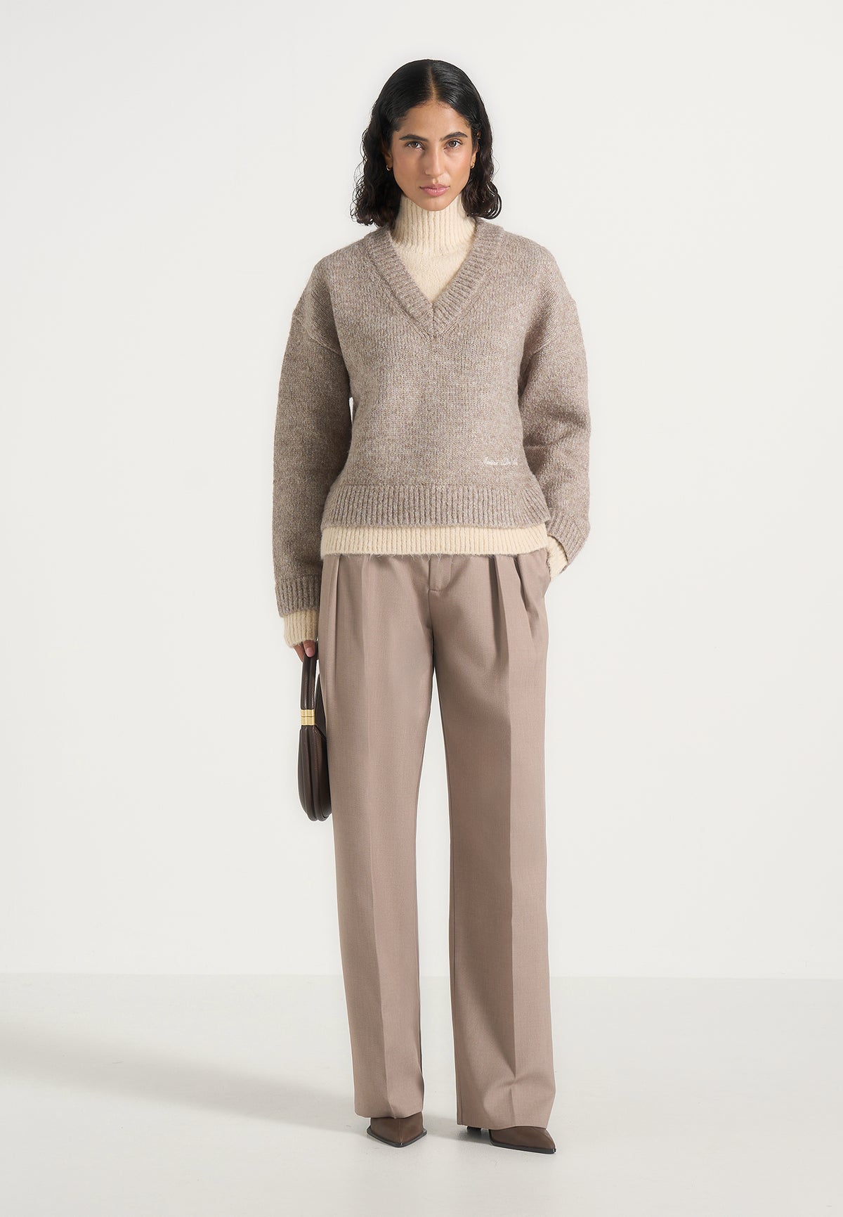 Jacques - Double Layer Wool-Blend V-Neck Knit Jumper - Taupe
