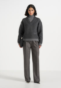 Jacques - Double Layer Wool-Blend V-Neck Knit Jumper - Charcoal