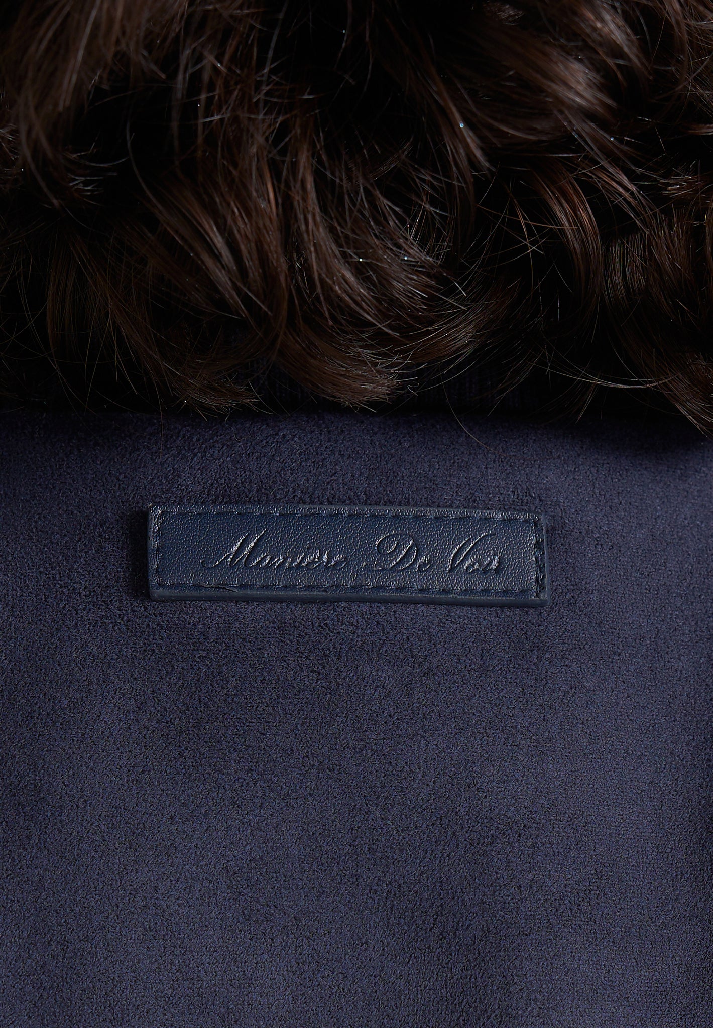 Delfina - Suede Layered-Shoulder Cropped Bomber Jacket - Navy