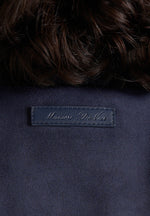 Delfina - Suede Layered-Shoulder Cropped Bomber Jacket - Navy