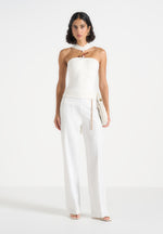 Abigail - Hardware Detail Open-Back Tie Crop Top - White