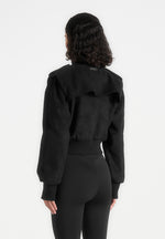 Delfina - Suede Layered-Shoulder Cropped Bomber Jacket - Black