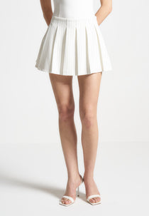 Rina - Pinstripe Pleated Skort - White