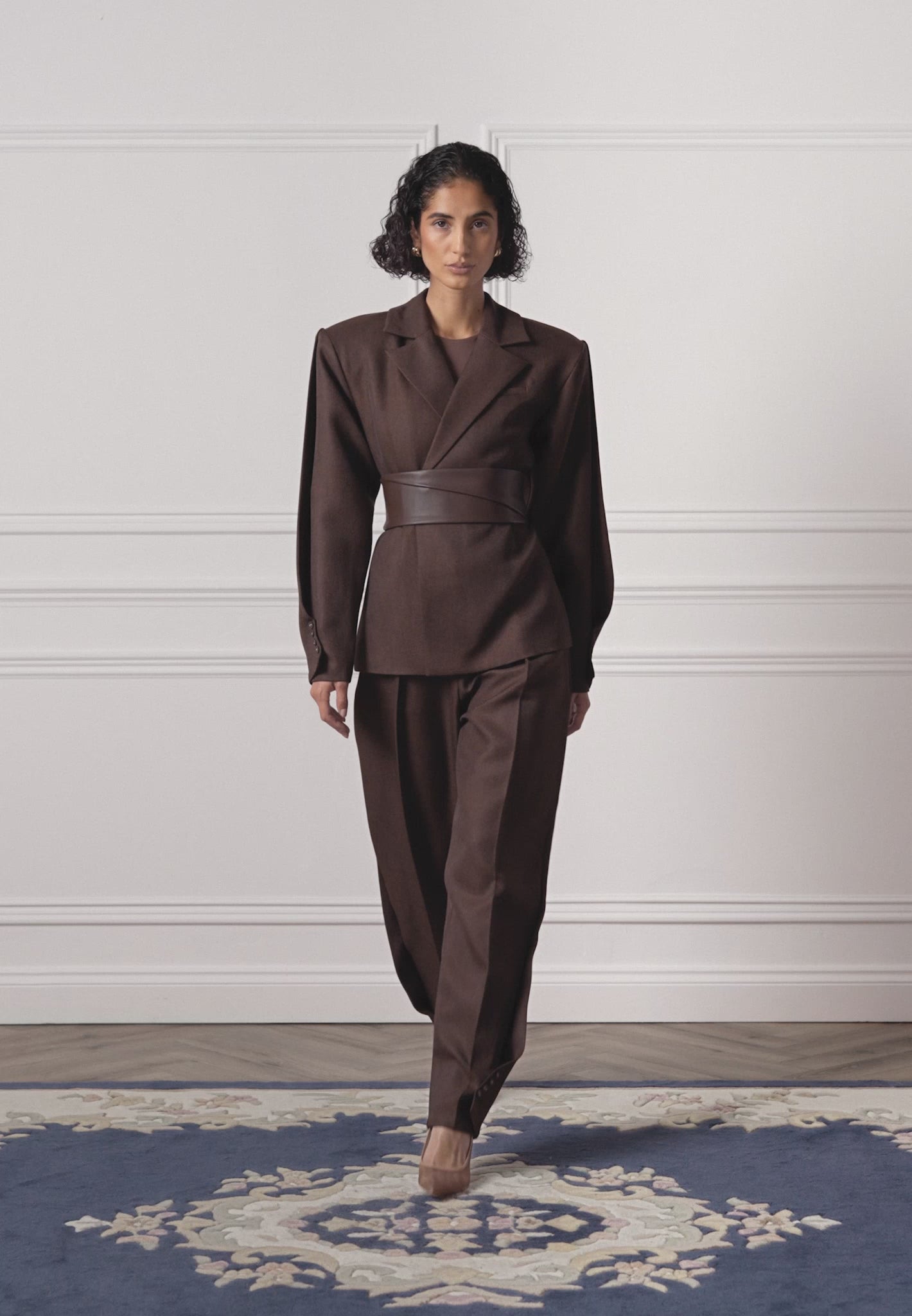marie-twist-sleeve-tailored-blazer-with-belt-brown