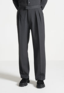 Pierre - Relaxed Fit Hatched Pleated Tailored Pants - Dark Grey