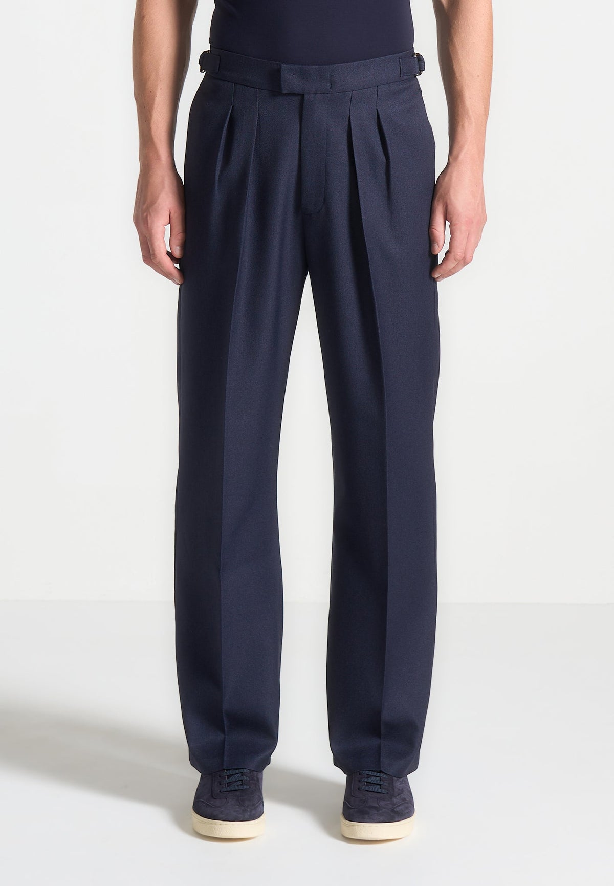 Pierre - Relaxed Fit Pleated Tailored Pants - Navy