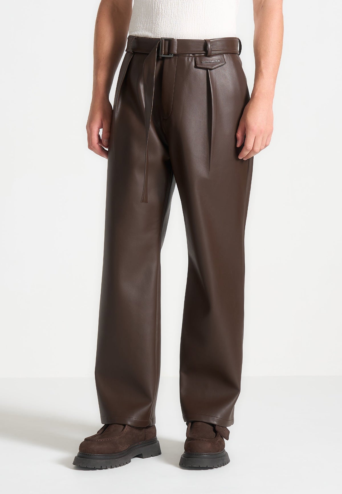 Serge - Relaxed Fit Leather Pleated Pants - Brown