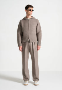 Eden - Unisex Ribbed Knit Zip Up Hoodie - Taupe