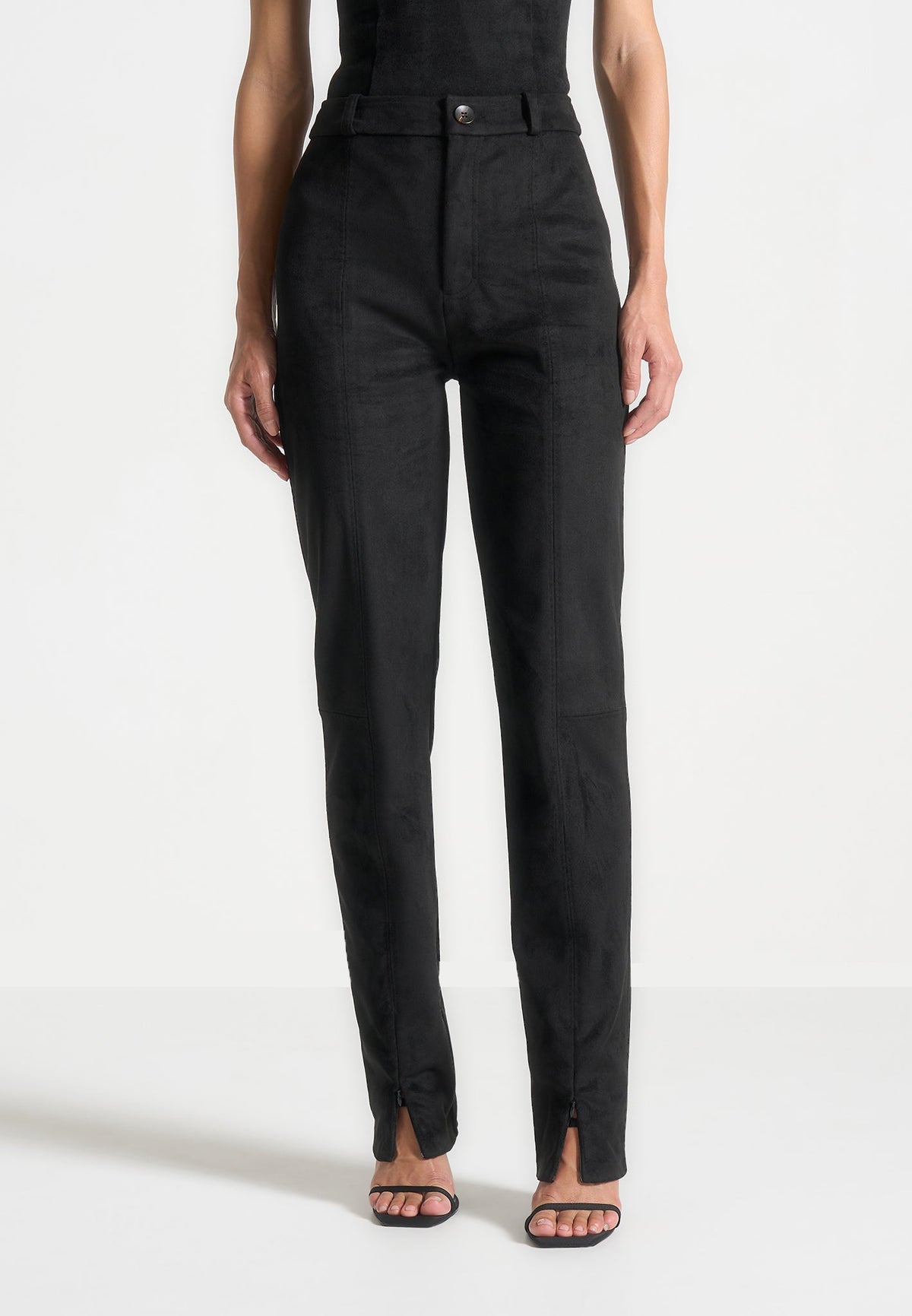 Suede Straight Leg Pants - Black