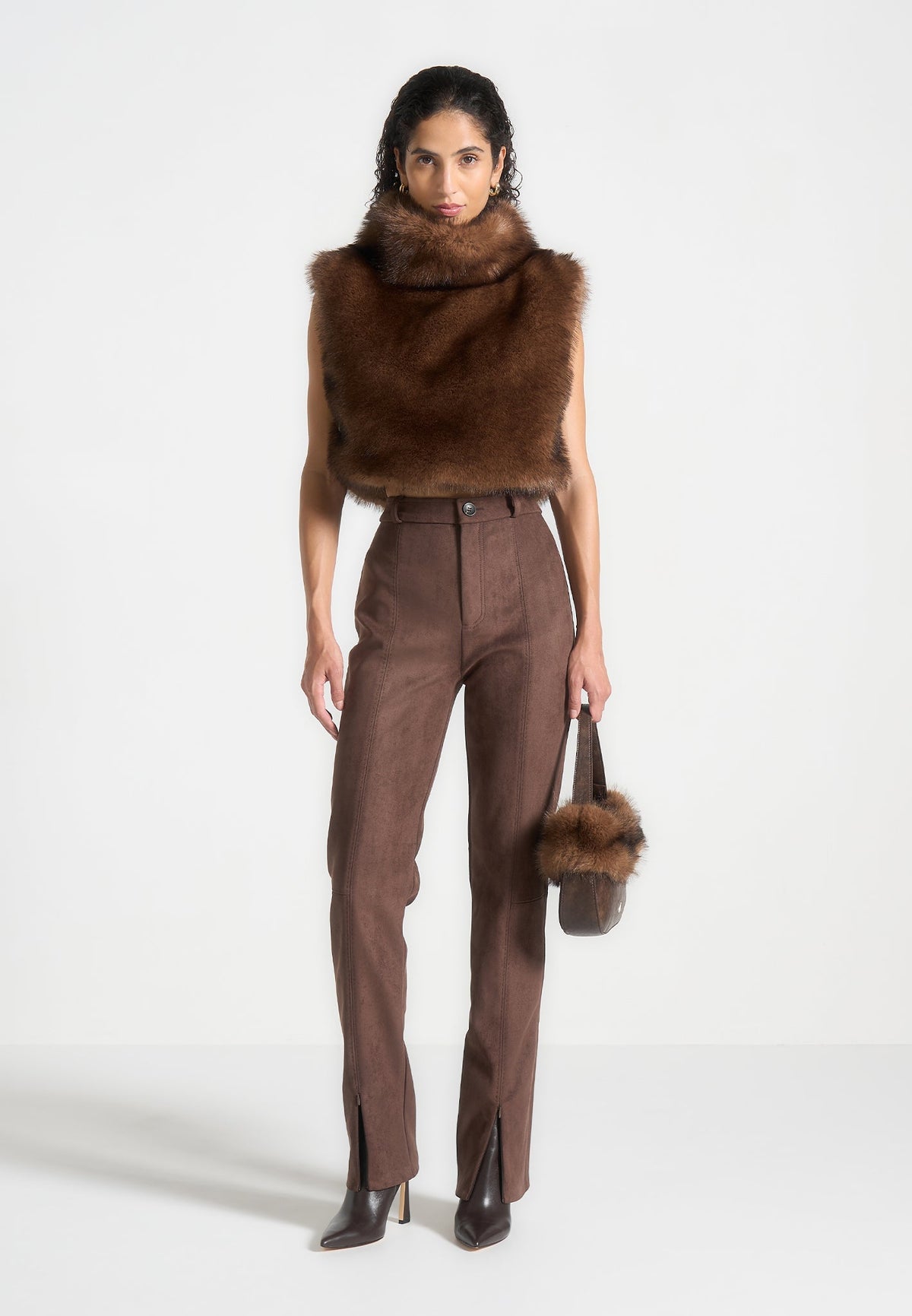 Suede Straight Leg Pants - Brown