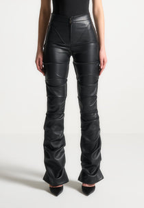 Caroline - Tacked Leather Flared Trousers - Black