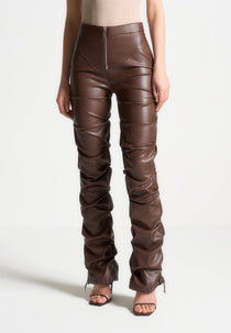 Tacked Leather Flared Trousers - Chocolate Brown
