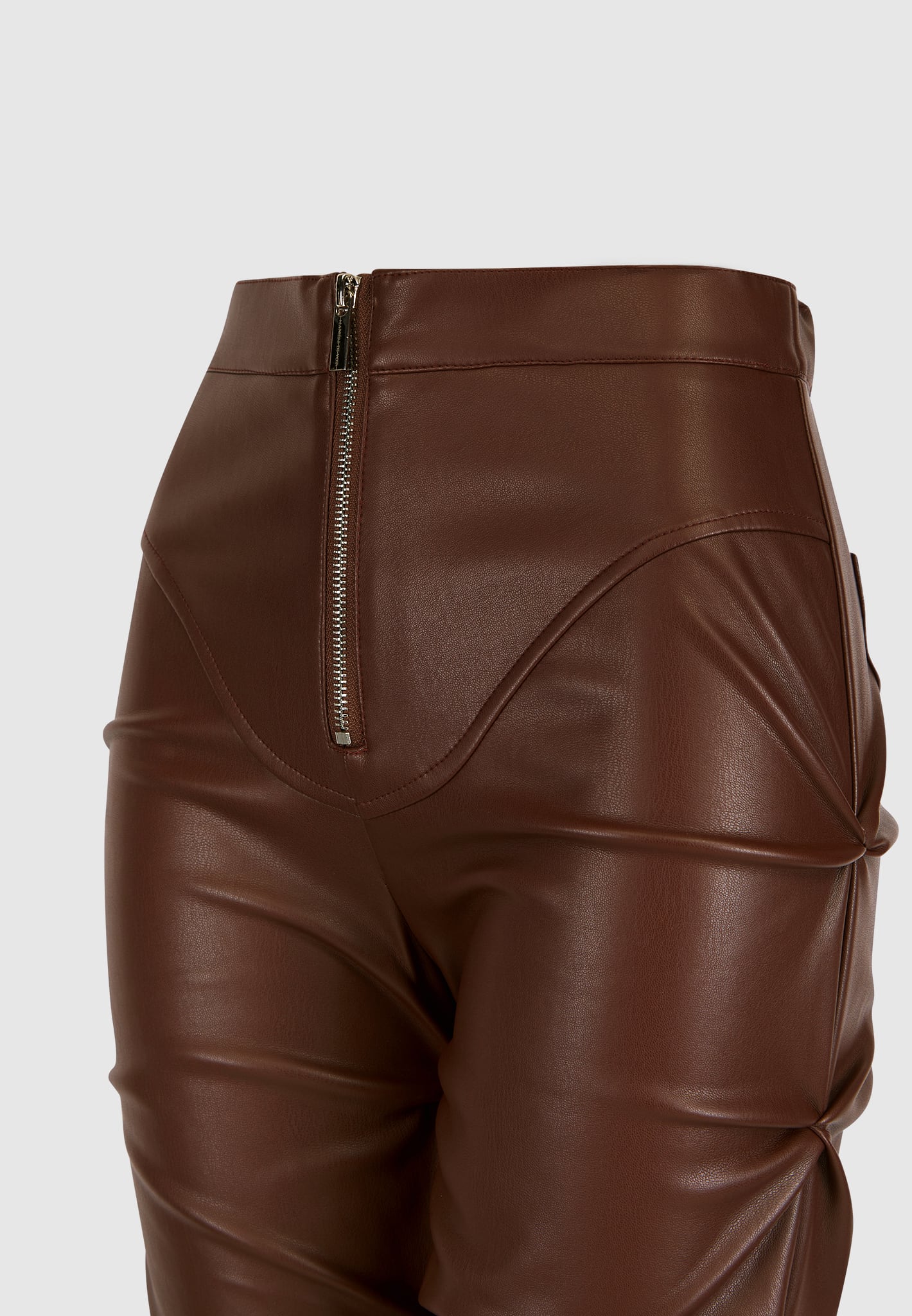tacked-vegan-leather-flared-trousers-chocolate-brown
