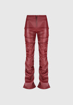 tacked-vegan-leather-flared-trousers-wine-red
