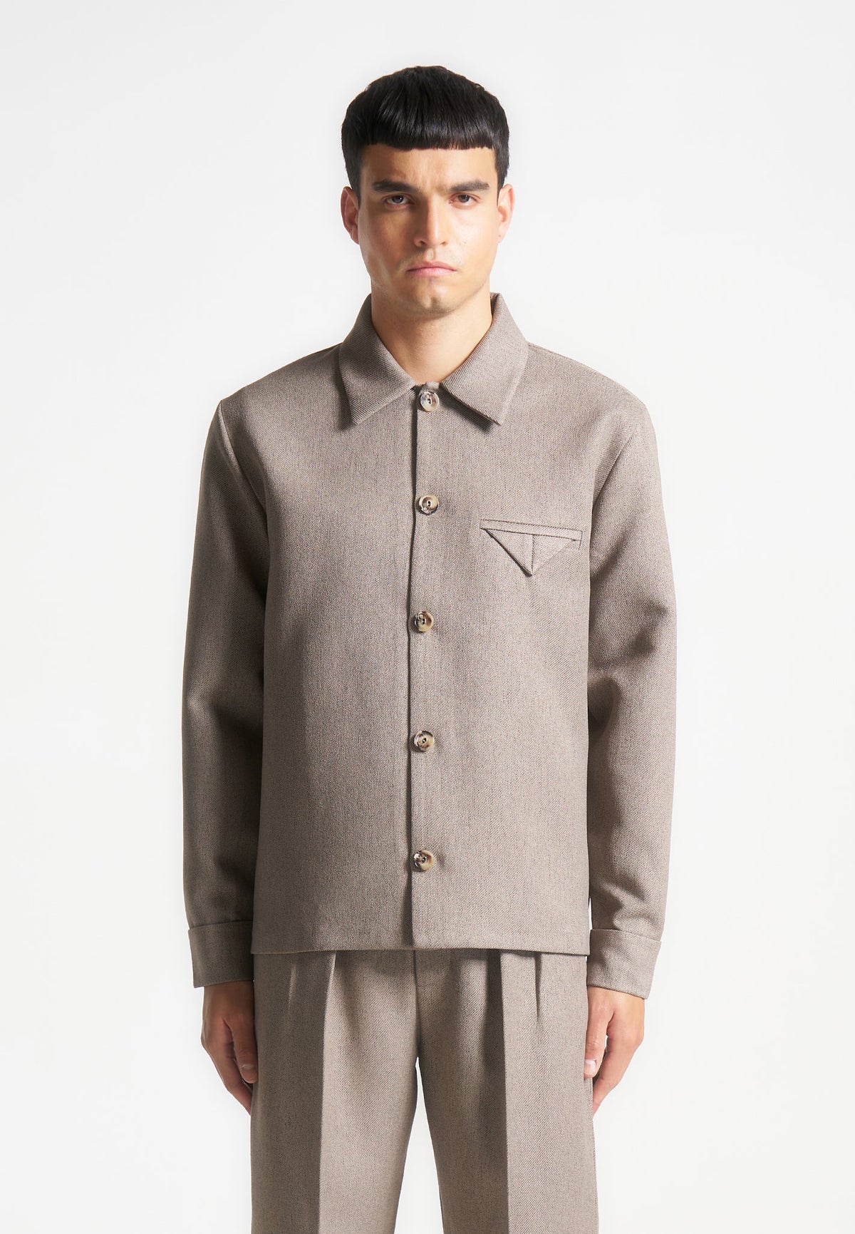 Leo - Textured Tailored Long Sleeve Overshirt - Taupe