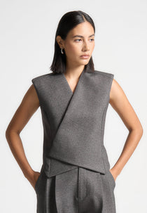 L⁠aurence - Textured Tailored Wrap Waistcoat - Grey Marl