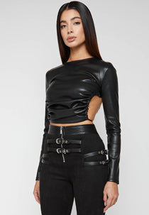 Leather Backless Top - Black