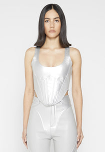 Leather Metallic Corset Top - Silver