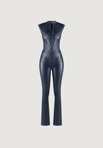 Annette - Wax Coated Denim Jumpsuit - Indigo